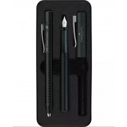 Coffret stylos Plume + Bille Faber Castell® GRIP Noir Mat