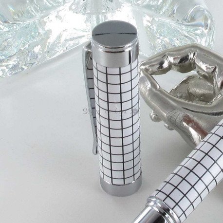 Coffret Stylo Roller Oberthur Orion Blanc Carreaux Recharges