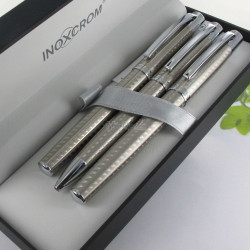 Parure 3 Stylos Plume, Bille & Roller Inoxcrom® Arc Laqué Inox Mava