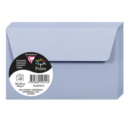 20 Enveloppes Pollen 90x140mm Adhésives Bleu Lavande
