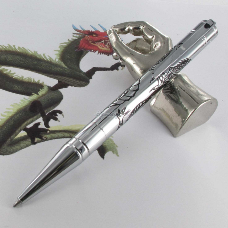 Stylo Bille ST Dupont® D-Initial "Dragon" Argenté