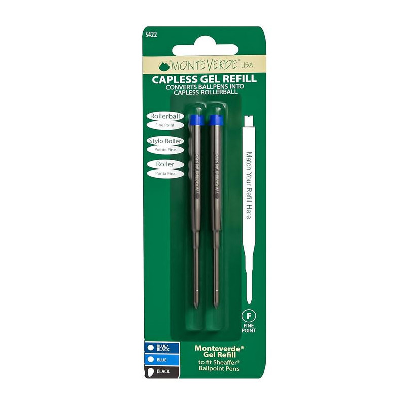Recharge gel type Sheaffer - fine bleue- Blister de 2 - Monteverde®