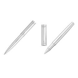 Stylo bille et stylo roller Cerruti 1881 argent chromé avec différentes vues du produit